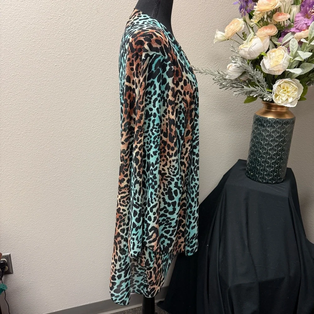 Classy Cowgirl Co XXXL Teal Leopard Print Kimono Cardigan Boho Western Chic - Picture 4 of 7
